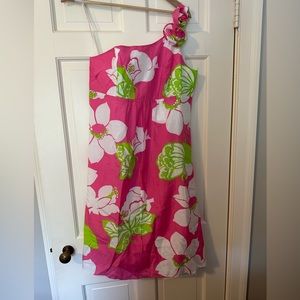 One shoulder link and green Lilly Pulitzer dress, size 10